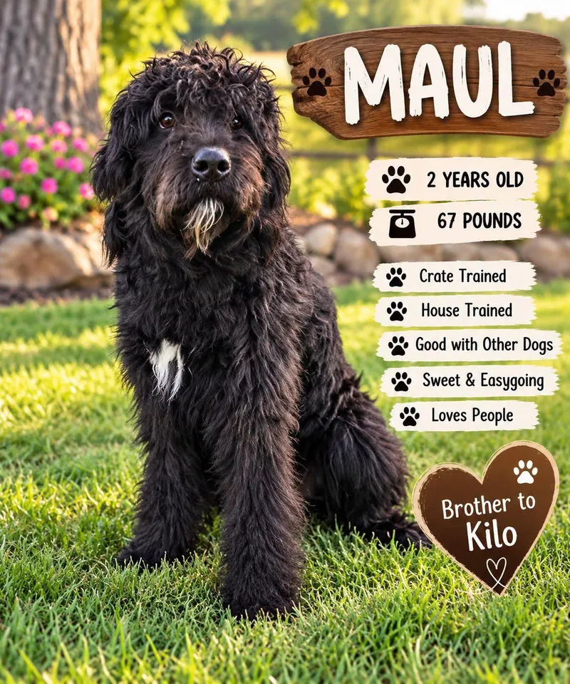 A young large-sized male Labradoodle dog named Maul for adoption in Fort Worth, TX