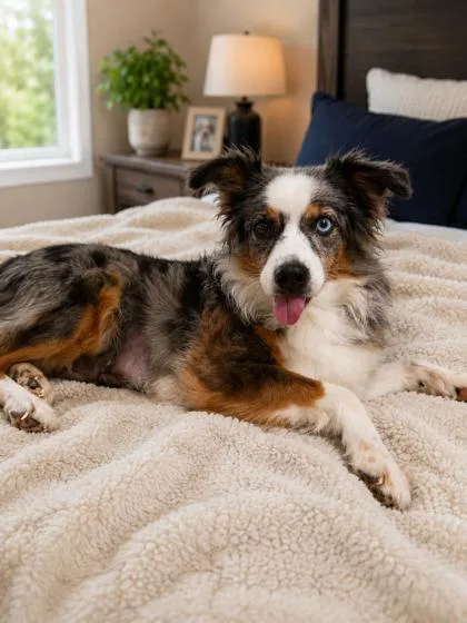 A senior small-sized female Australian Shepherd dog named Evie for adoption in Kinzers , PA