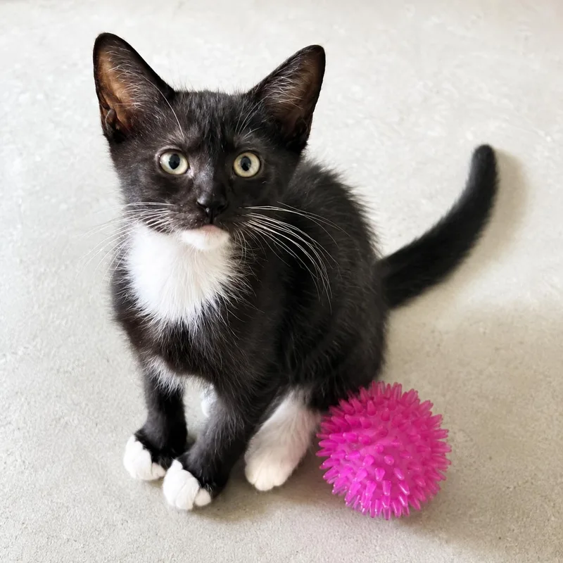 A baby medium-sized male Black & White / Tuxedo Domestic Short Hair cat named Levi for adoption in Greensboro, NC