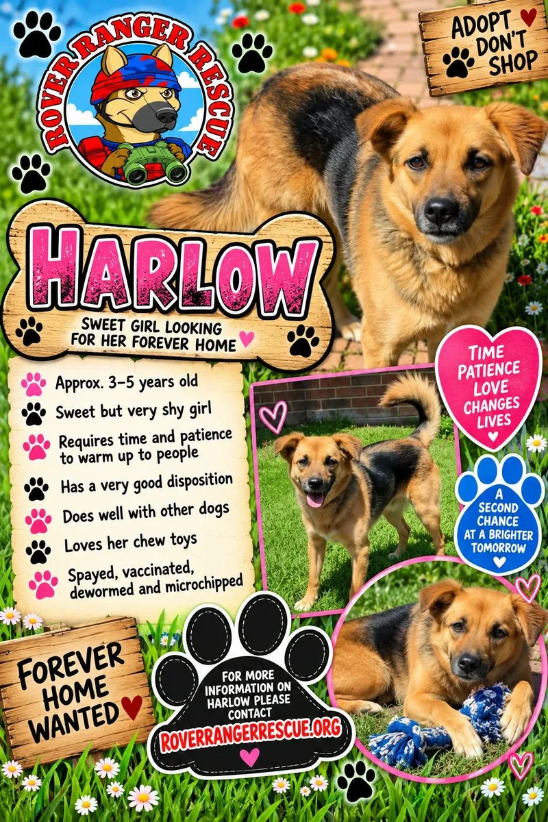 An adult medium-sized female Yellow / Tan / Blond / Fawn German Shepherd Dog named Harlow for adoption in Wrightwood, CA