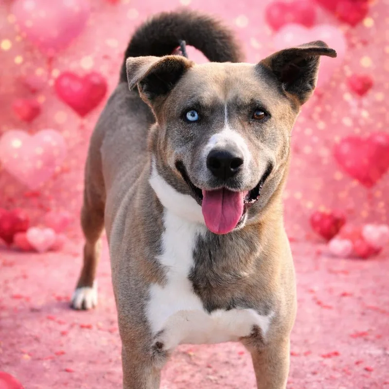 An adult medium-sized female Brown / Chocolate Husky dog named Peyton for adoption in Justin, TX
