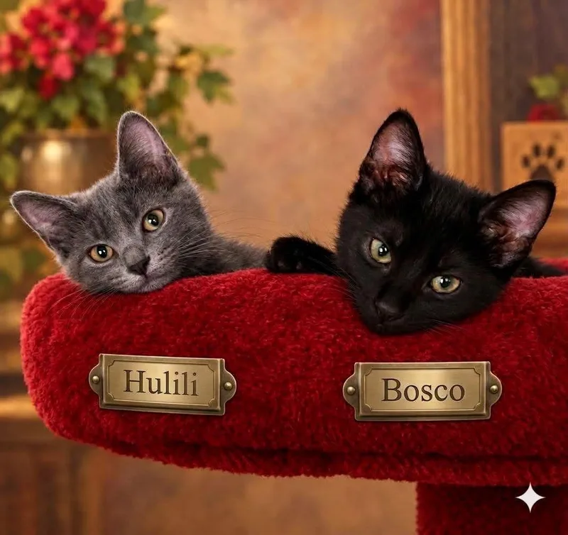 A baby medium-sized male Domestic Short Hair cat named Bosco & Hulili for adoption in Midlothian, TX