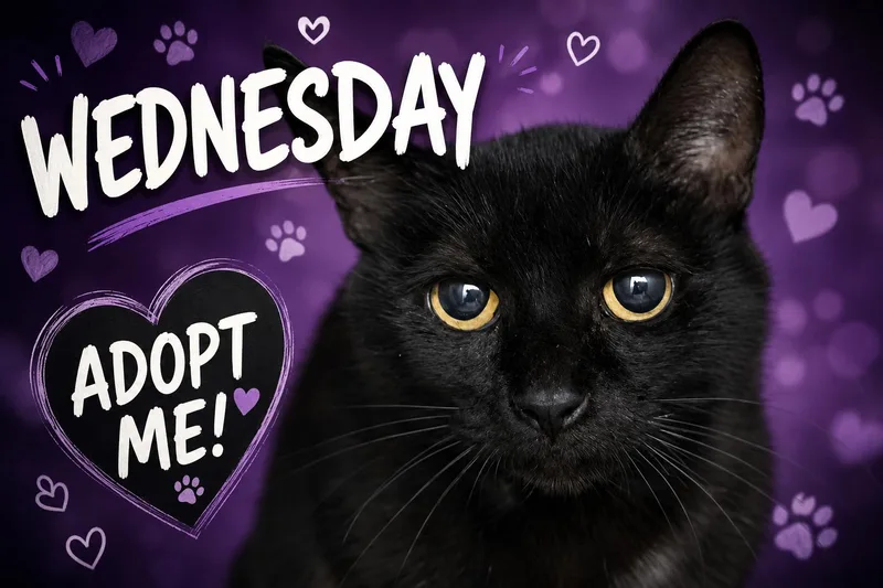 A young medium-sized female Black Domestic Short Hair cat named Wednesday for adoption in Greenville, DE
