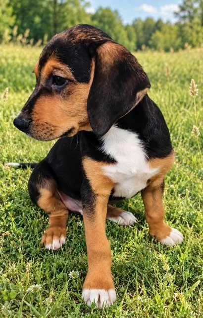 A baby medium-sized male Hound dog named Puppy Teddie for adoption in Franklin, TN