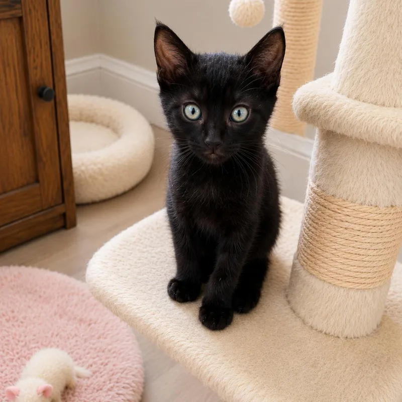 A baby small-sized male Black Domestic Short Hair cat named Sparky for adoption in Tustin, CA