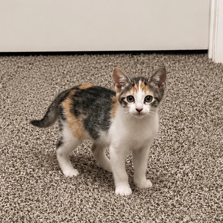 A baby small-sized female Calico Domestic Short Hair cat named Tyrannosaurus for adoption in Parkersburg, WV