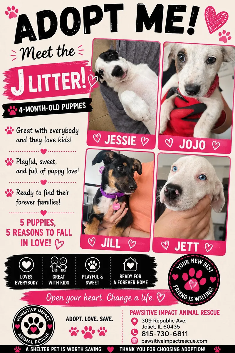 A baby medium-sized female Cattle Dog dog named J litter for adoption in Joliet, IL