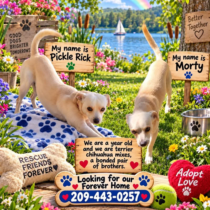 A young small-sized male Chihuahua dog named Pickle Rick and Morty. for adoption in Murphys, CA