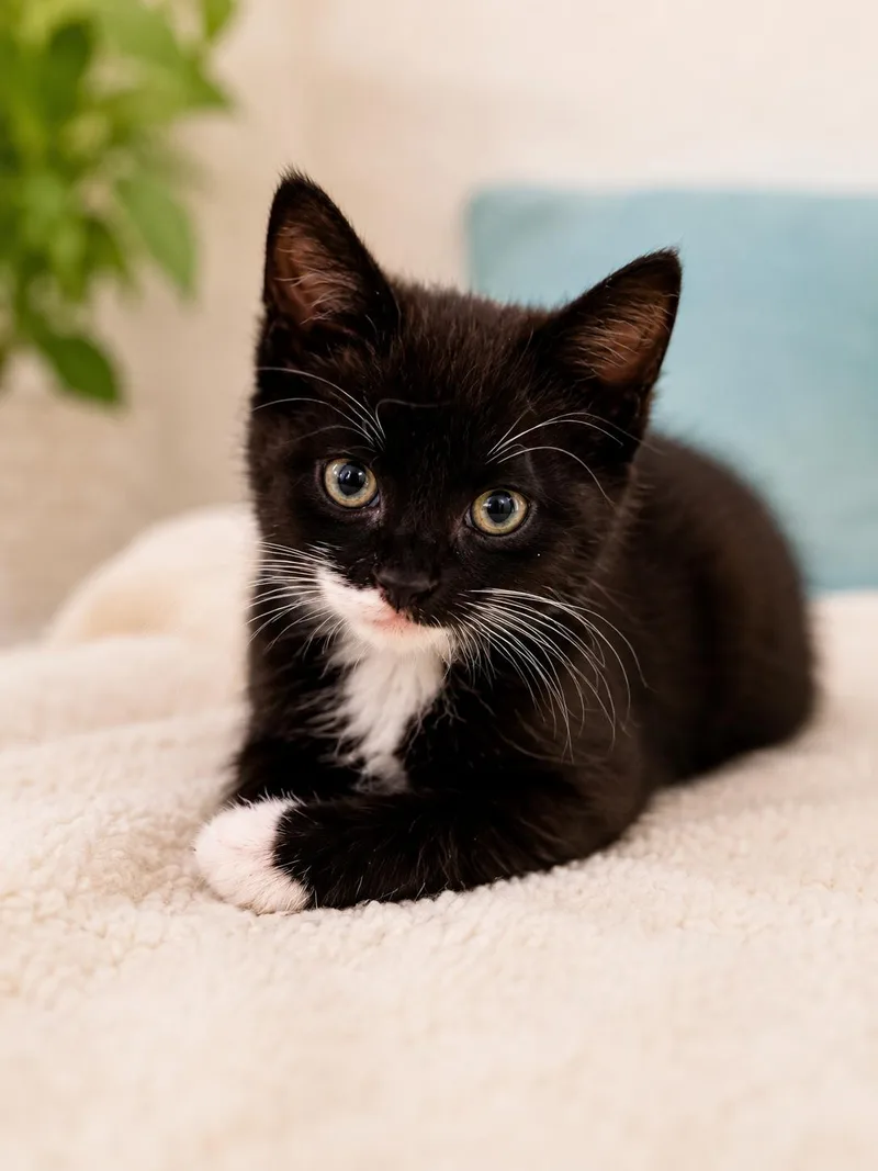 A baby medium-sized male Black & White / Tuxedo Domestic Short Hair cat named Caboose for adoption in Hanover, PA