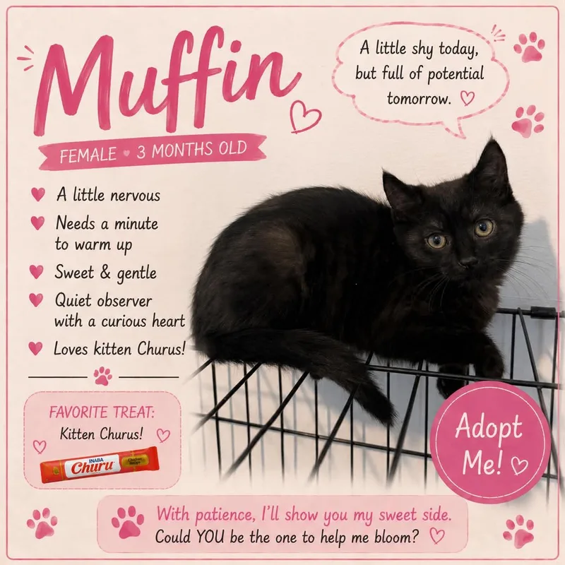 A baby medium-sized female Domestic Short Hair cat named Muffin for adoption in Salamanca, NY