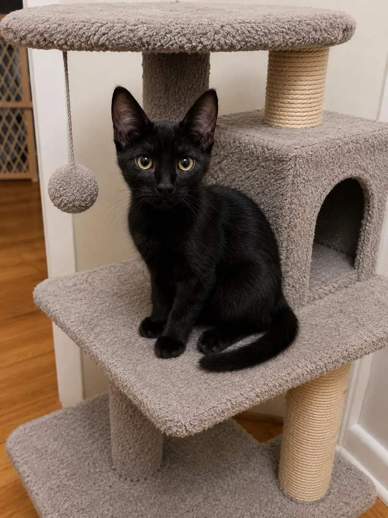 A young medium-sized female Black Domestic Short Hair cat named Molly for adoption in Belchertown, MA