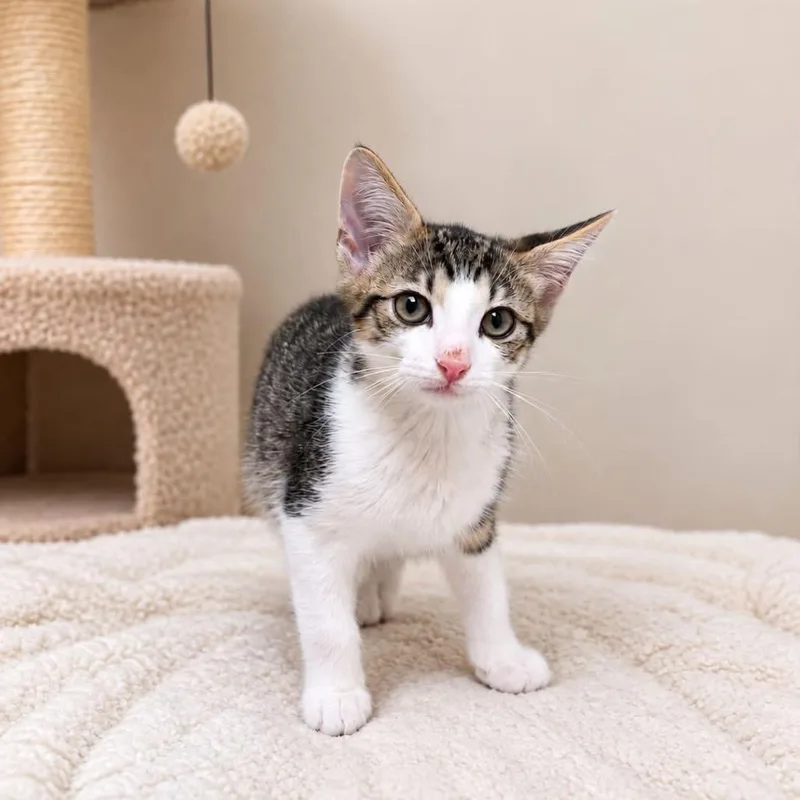 A baby small-sized male White Domestic Short Hair cat named Solar for adoption in Long Island City, NY
