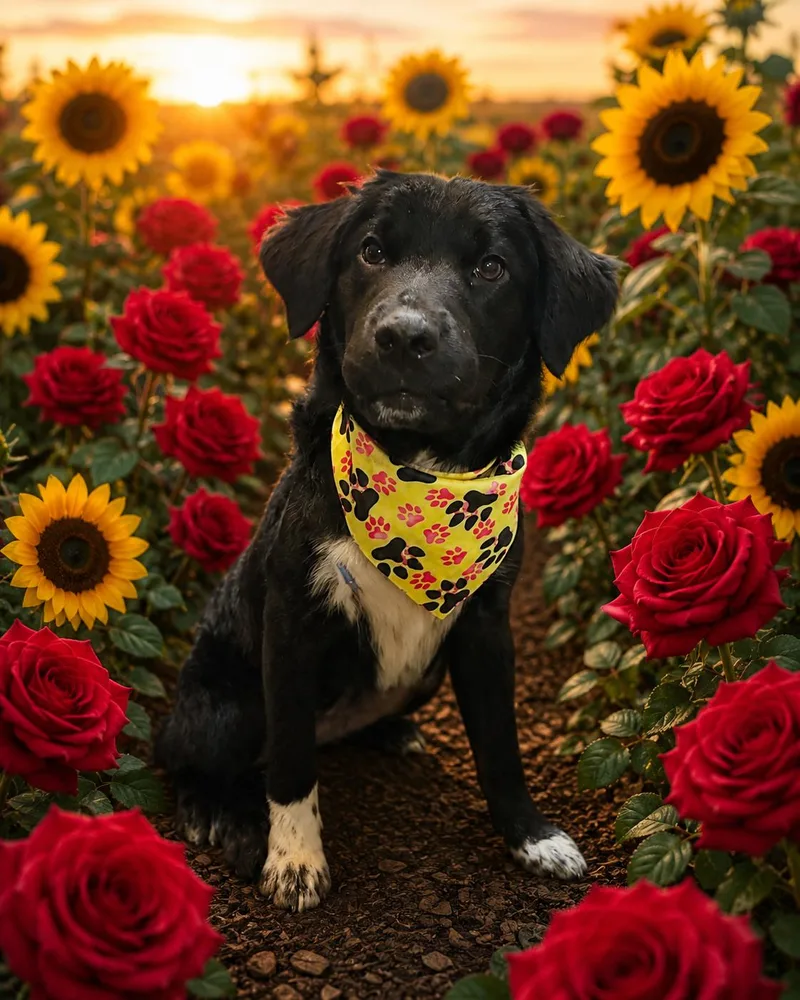 A young medium-sized female Black Golden Retriever dog named Nezuko for adoption in Arlington, TX