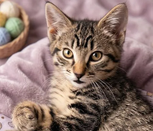 A baby medium-sized female Tabby (Brown / Chocolate) Tabby cat named Blairq for adoption in North Highlands, CA
