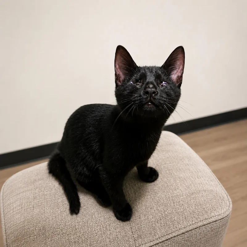 A young small-sized male Black Domestic Short Hair cat named Stevee for adoption in Mount Pleasant, TX