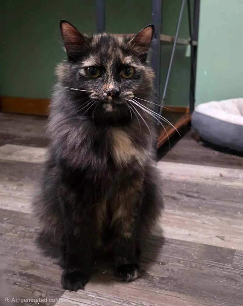A young small-sized female Domestic Long Hair cat named Princess Donut for adoption in Grand Forks, ND