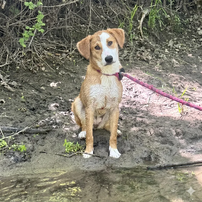 A baby medium-sized female Golden American Foxhound dog named Honey for adoption in Prior Lake, MN