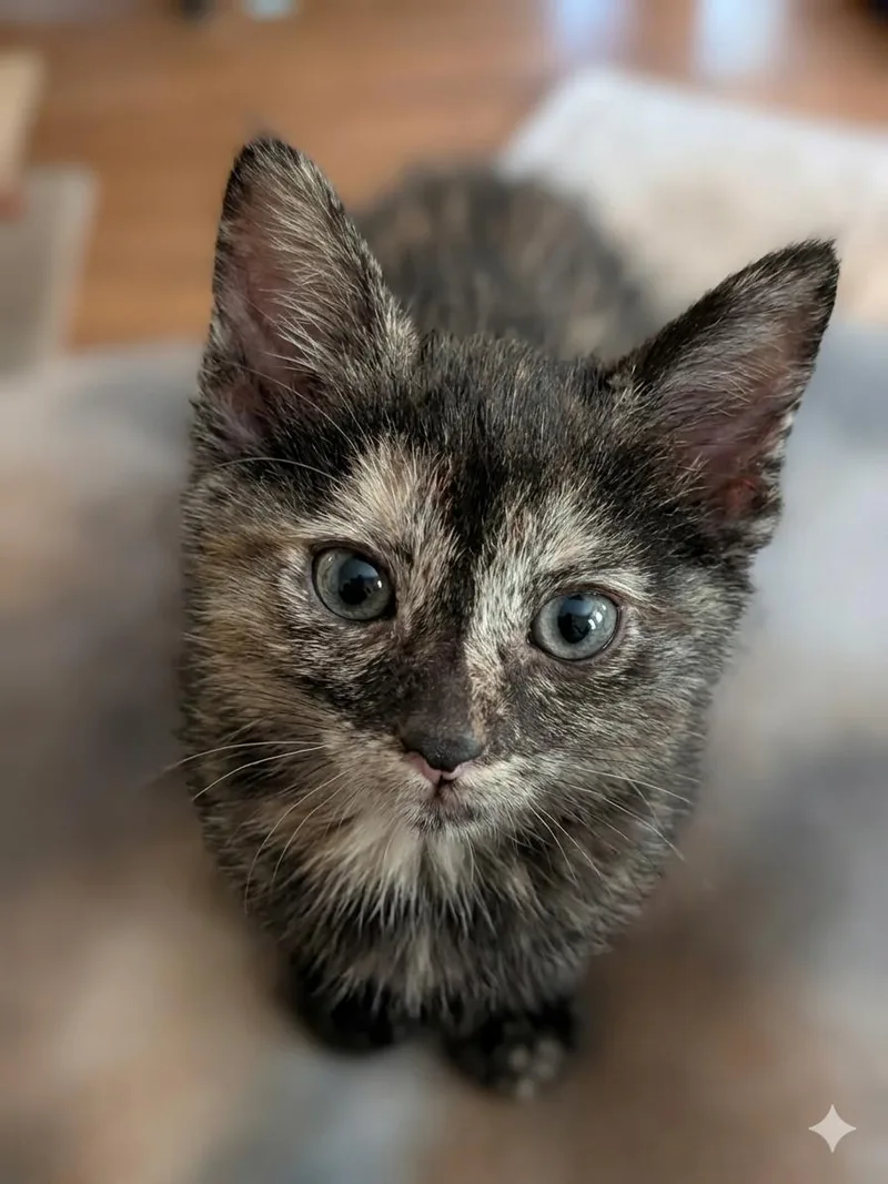 A baby medium-sized female Tortoiseshell Domestic Short Hair cat named Cheyenne for adoption in Irvine, CA