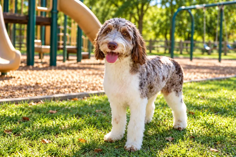 A young medium-sized male Gray / Blue / Silver Goldendoodle dog named Keegan for adoption in POTOMAC, MD