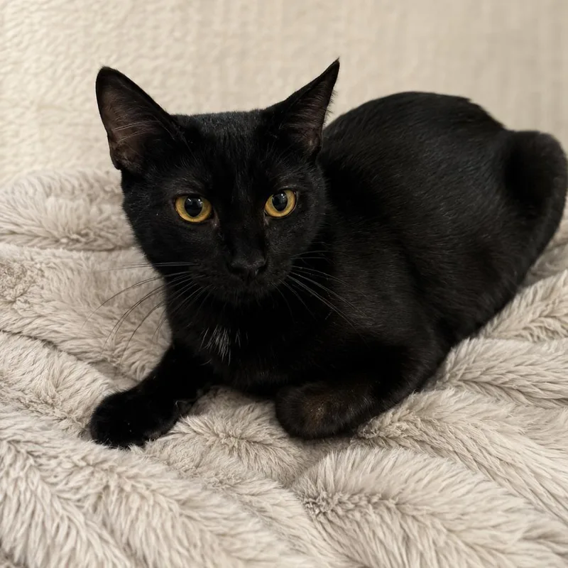 A young small-sized female Black Domestic Short Hair cat named Raja for adoption in Tustin, CA