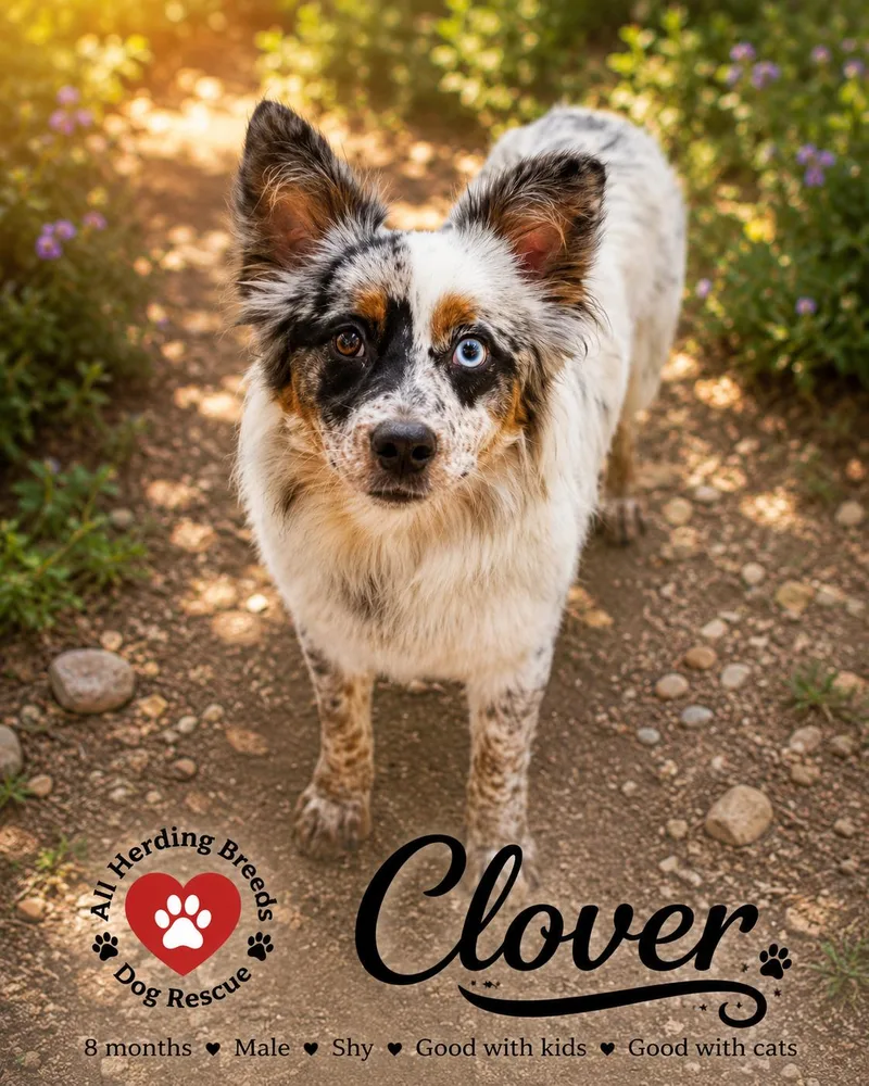A baby small-sized male Merle (Blue) Australian Shepherd dog named Clover for adoption in Joliet, IL