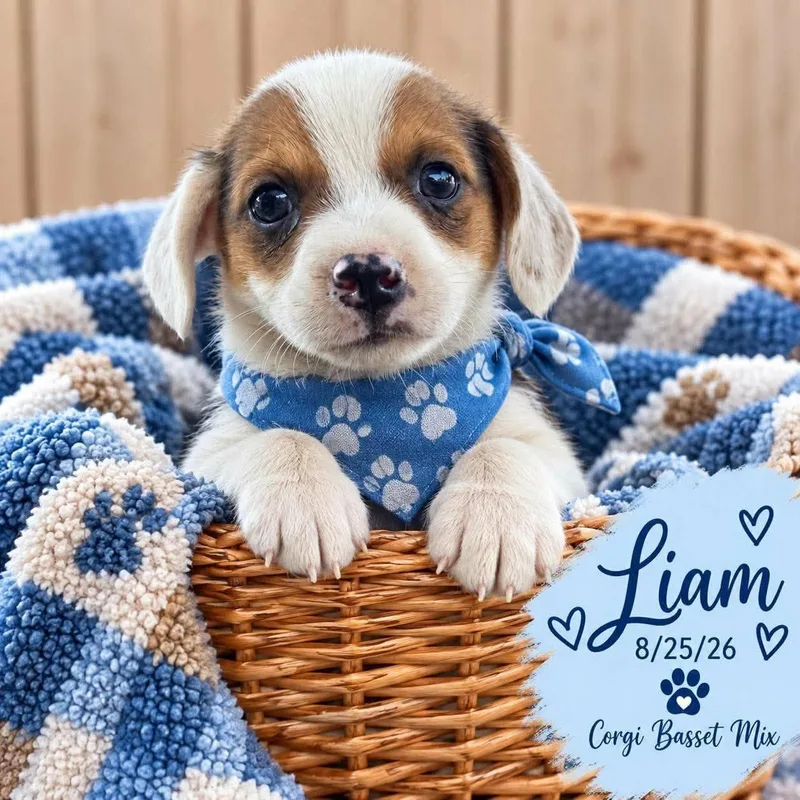 A baby medium-sized male Corgi dog named Liam for adoption in Fort Worth, TX