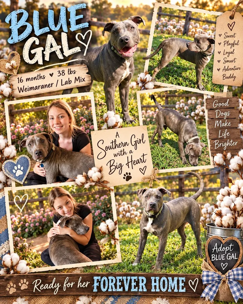 An adult medium-sized female Gray / Blue / Silver Weimaraner dog named Blue Gal for adoption in Jackson, TN
