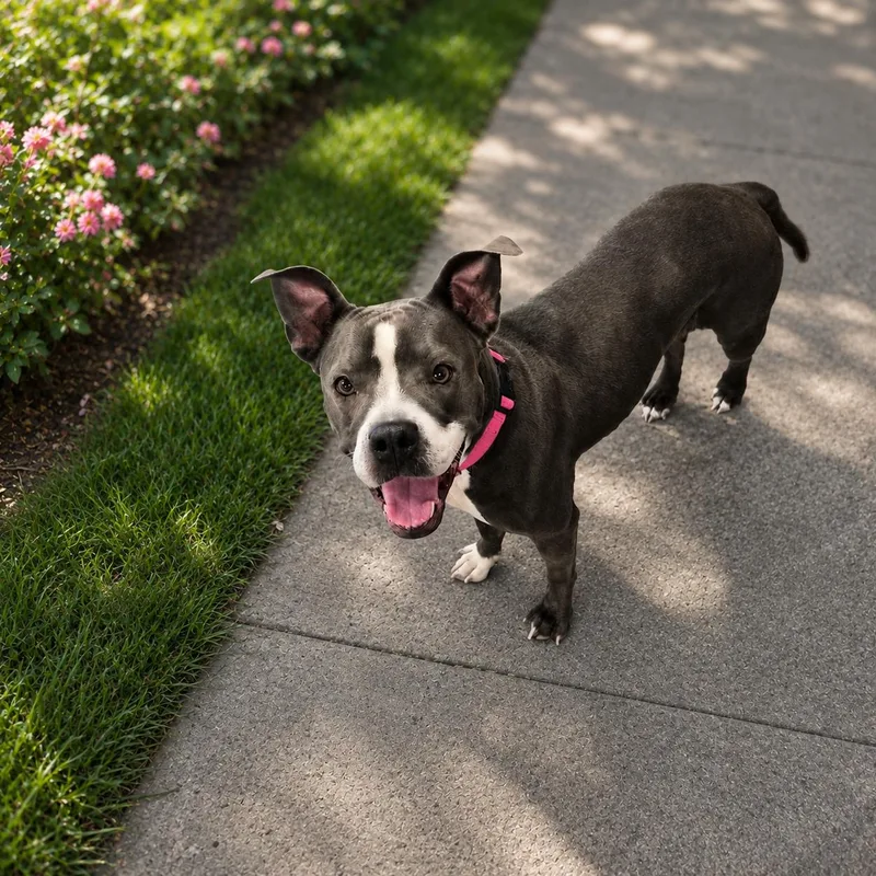 An adult medium-sized female Gray / Blue / Silver Boxer dog named Nova for adoption in San Antonio, TX