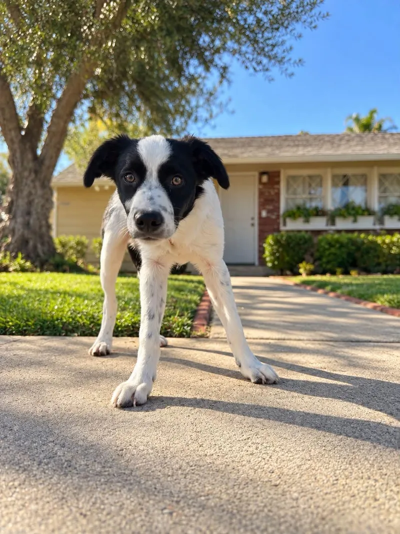 A baby medium-sized male Border Collie dog named Woody for adoption in Orange, CA