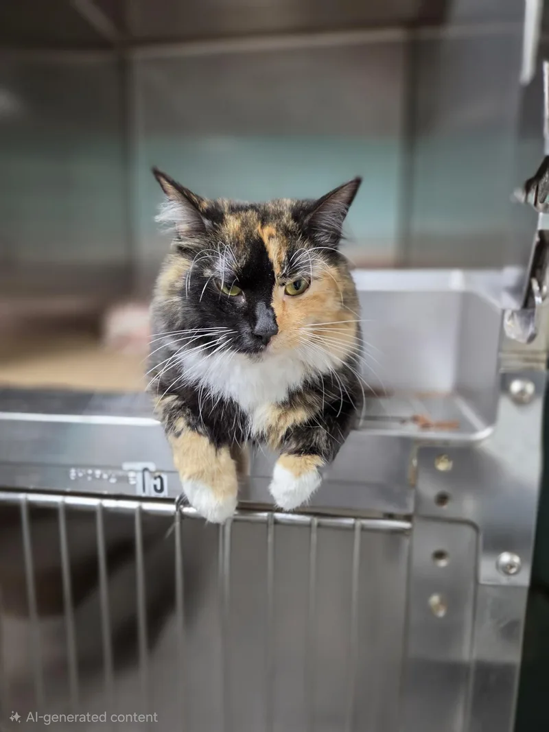 An adult medium-sized female Domestic Long Hair cat named Prego for adoption in Trenton, NJ