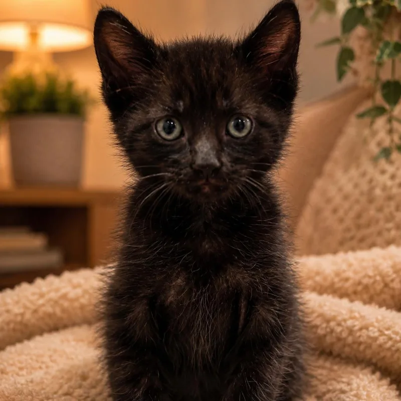 A baby small-sized male Black Domestic Short Hair cat named Onyx for adoption in Tustin, CA