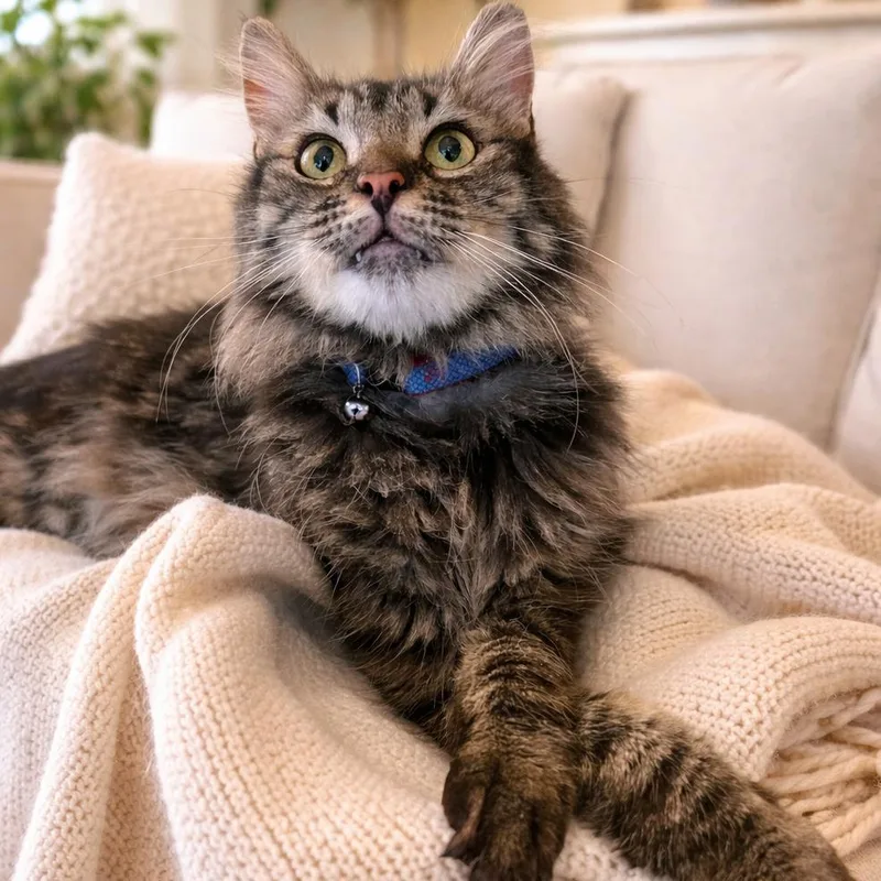 An adult large-sized male Tabby (Brown / Chocolate) Maine Coon cat named Mr. Bean for adoption in Orange, CA