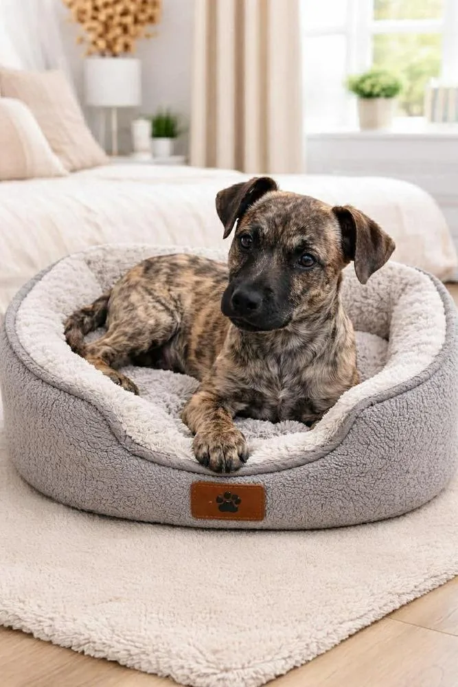 A baby medium-sized male Brindle Mixed Breed dog named Luke for adoption in Cortez, CO