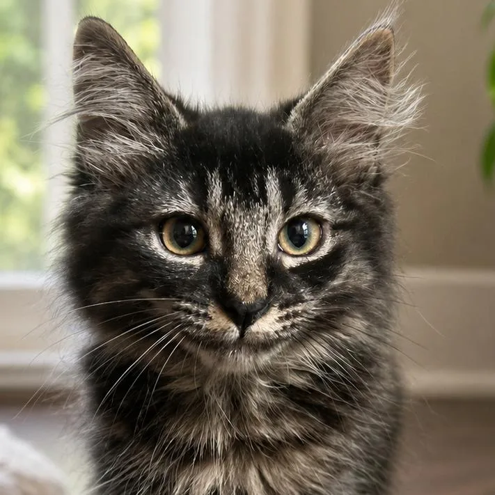 A baby small-sized male Brown / Chocolate Domestic Medium Hair cat named Tut Tut for adoption in New York, NY