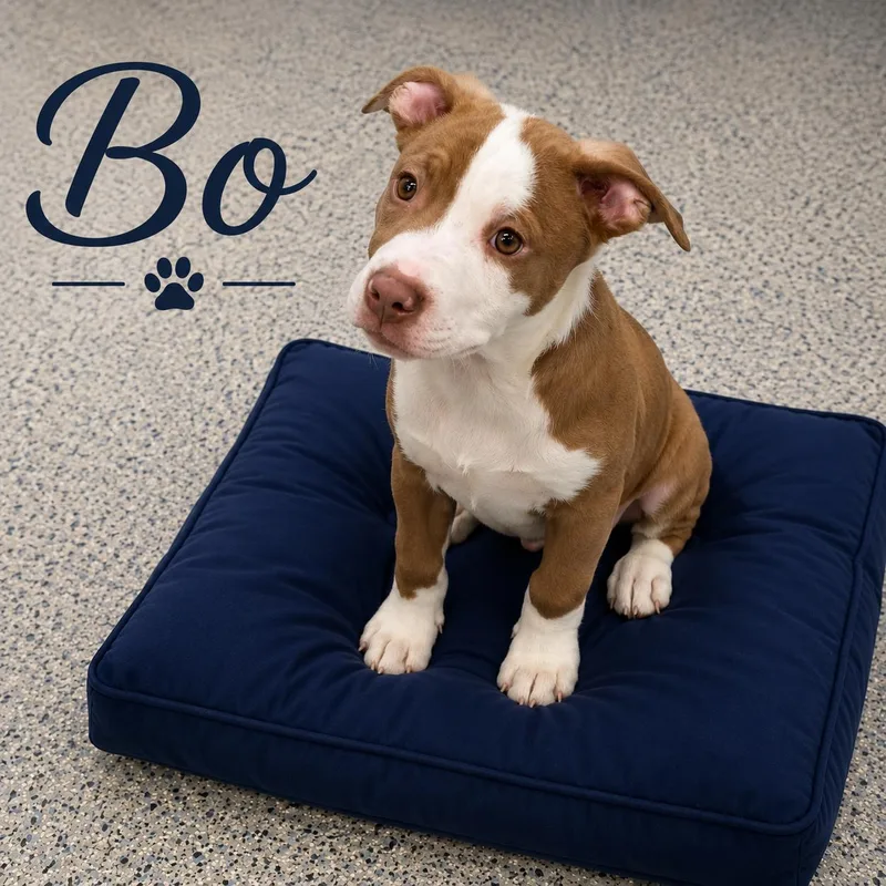 A baby medium-sized male Red / Chestnut / Orange Australian Shepherd dog named Bo for adoption in Momence, IL