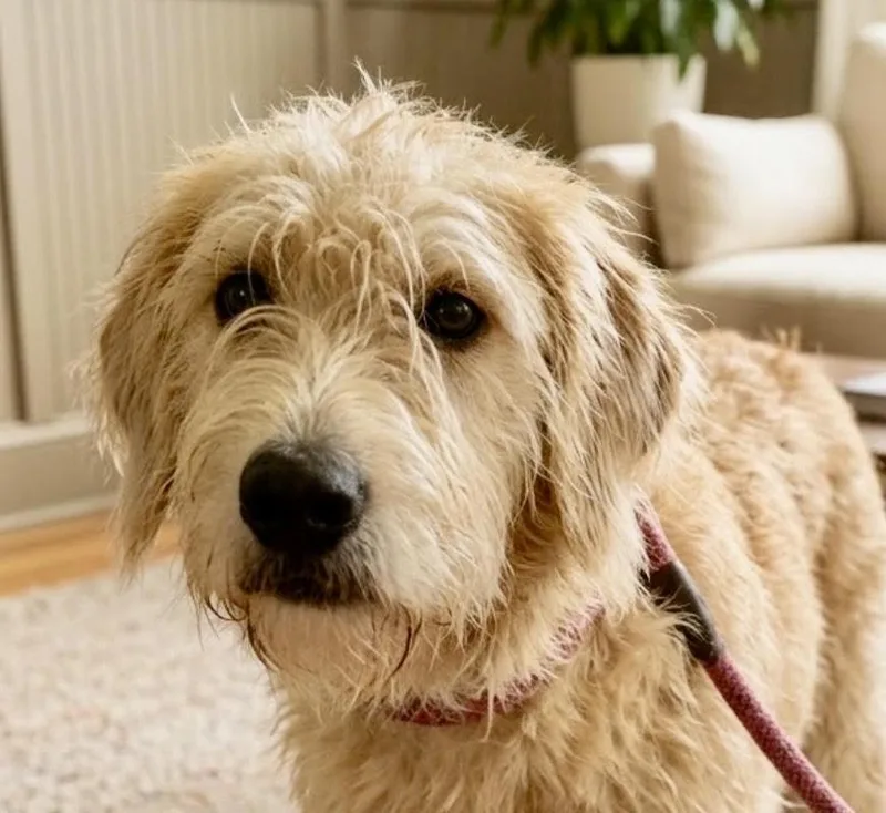 A young medium-sized male Labradoodle dog named Bronx for adoption in Cumming, GA