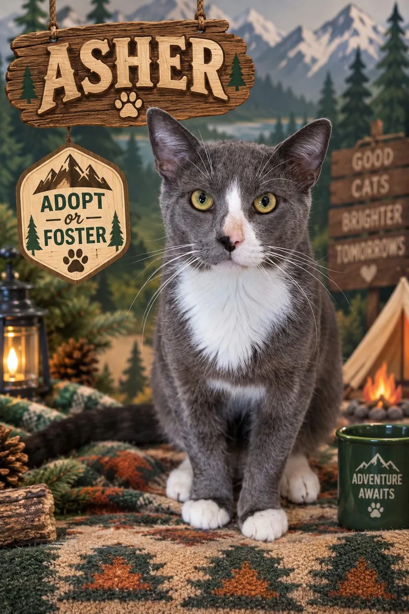 An adult medium-sized male Gray & White Domestic Short Hair cat named Asher for adoption in Greenville, DE