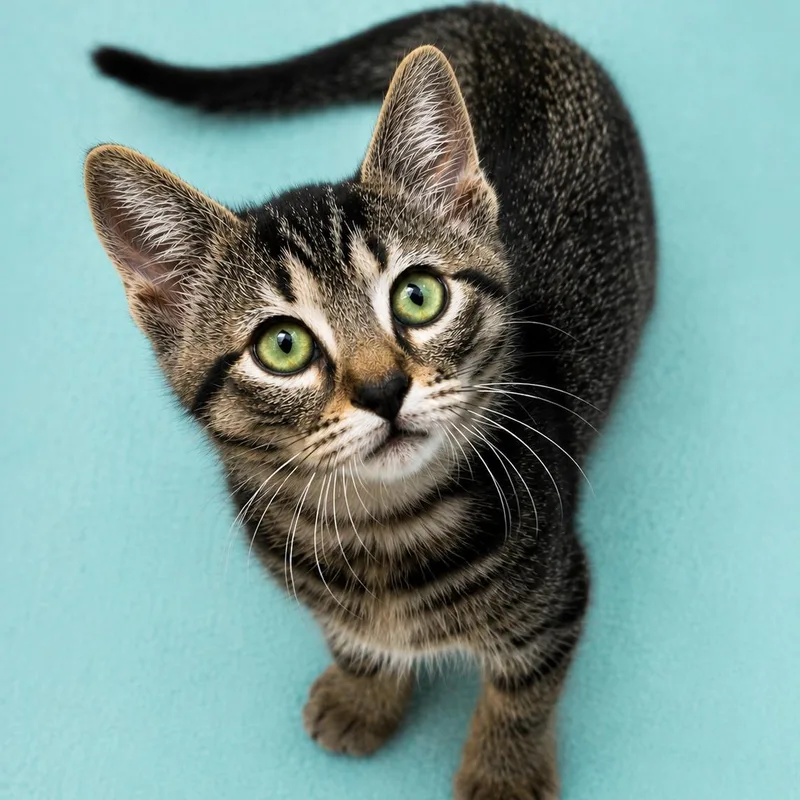 A baby small-sized male Tabby (Buff / Tan / Fawn) Domestic Short Hair cat named Oakley for adoption in Charlotte, NC