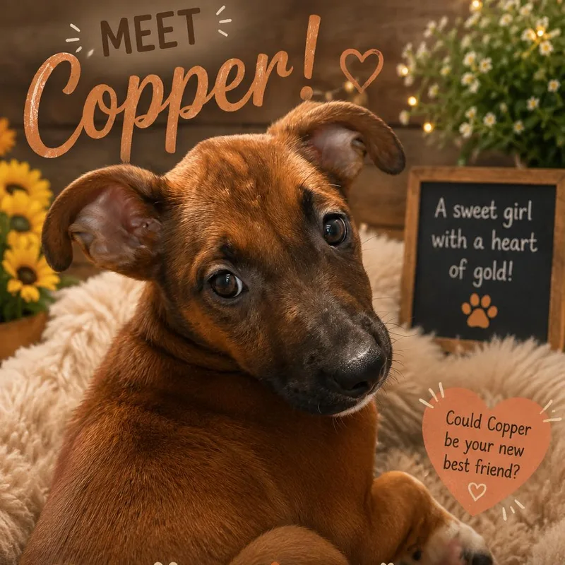 A baby medium-sized female Red / Chestnut / Orange Shepherd dog named Copper for adoption in Waldorf, MD