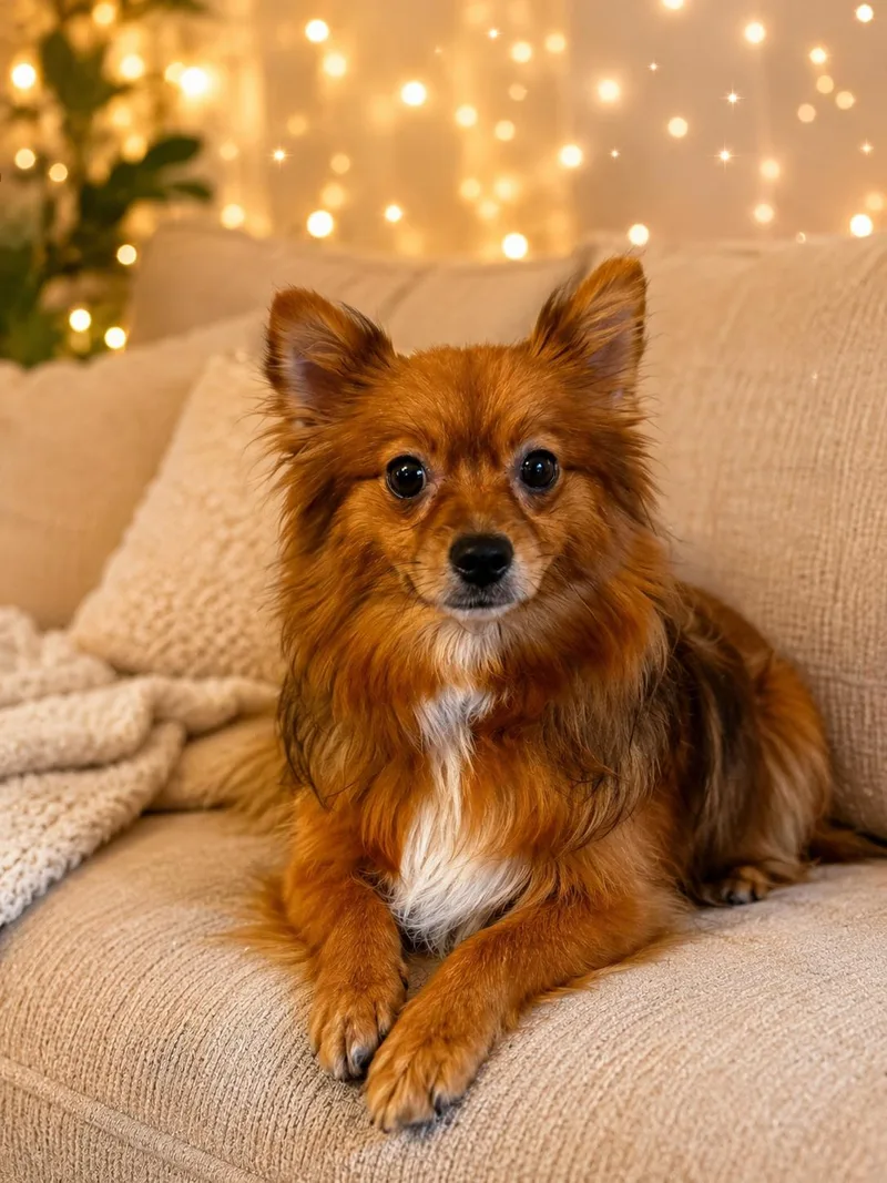 A young small-sized female Golden Pomeranian dog named Jolie for adoption in Long Beach, NY