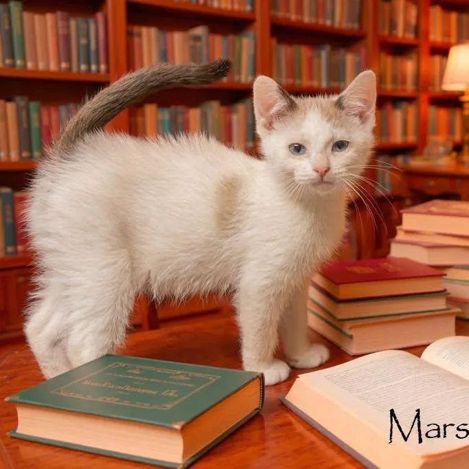 A baby medium-sized female Buff & White Siamese cat named Marshmallow for adoption in Tomah, WI