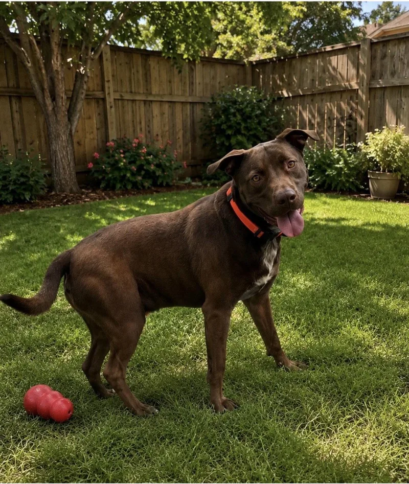 A young medium-sized male Labrador Retriever dog named Choco for adoption in Euless, TX