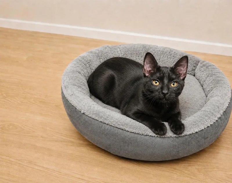A young medium-sized female Black Domestic Short Hair cat named Winnie for adoption in Belchertown, MA