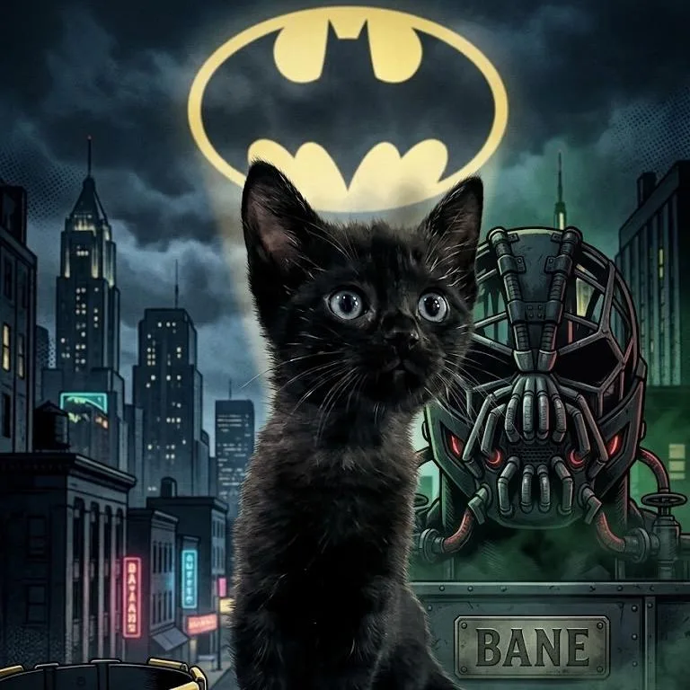 A baby small-sized male Black Domestic Short Hair cat named Bane for adoption in Waukesha, WI