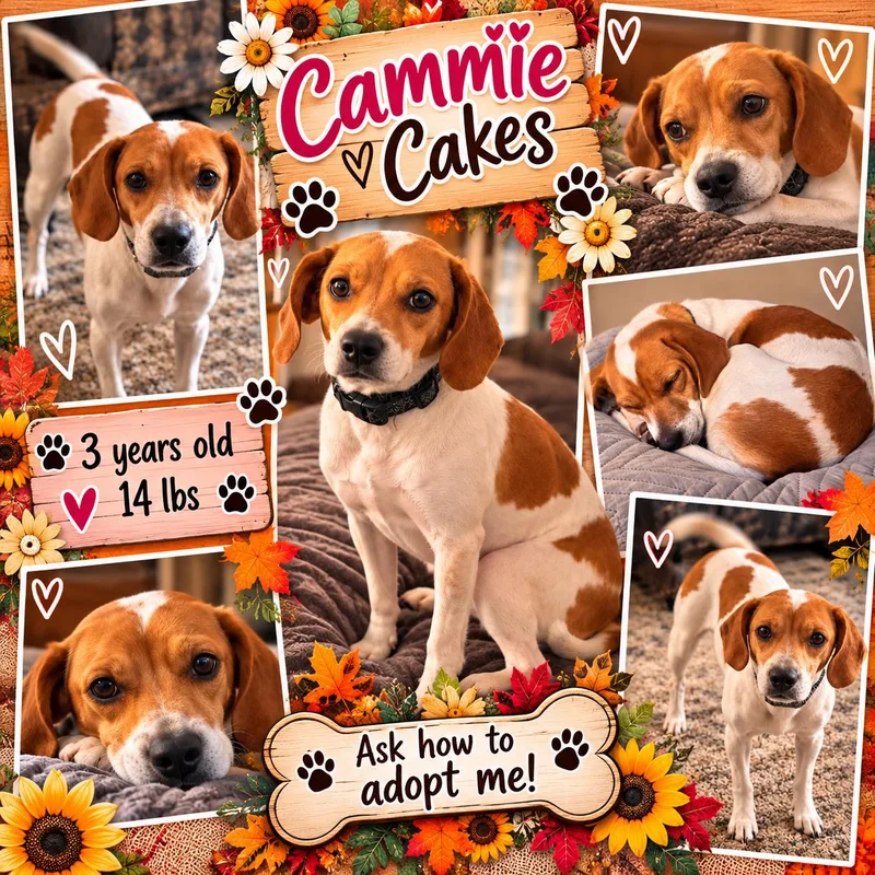 An adult small-sized female Yellow / Tan / Blond / Fawn Beagle dog named Cammie Cakes for adoption in Jackson, TN