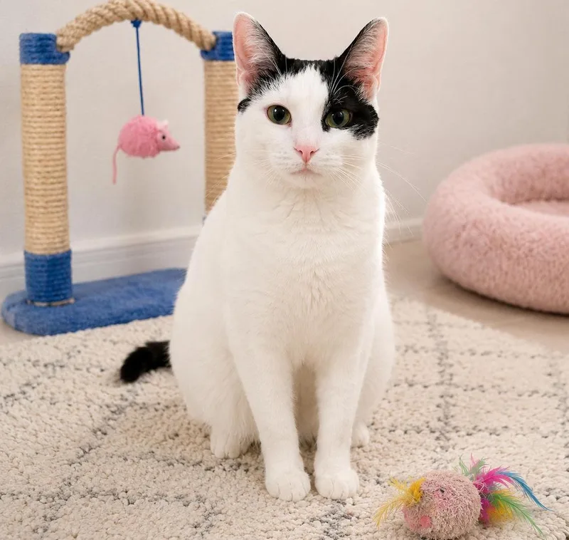 A young medium-sized female Black & White / Tuxedo Tuxedo cat named Minnie for adoption in Hillsboro, TX