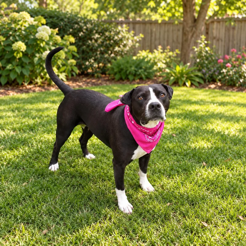 An adult medium-sized female Black American Staffordshire Terrier dog named Jewel for adoption in Oak Point, TX