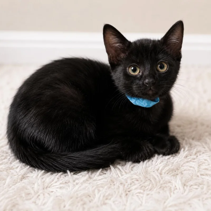 A baby small-sized female Black Domestic Short Hair cat named Sky for adoption in Long Beach, CA
