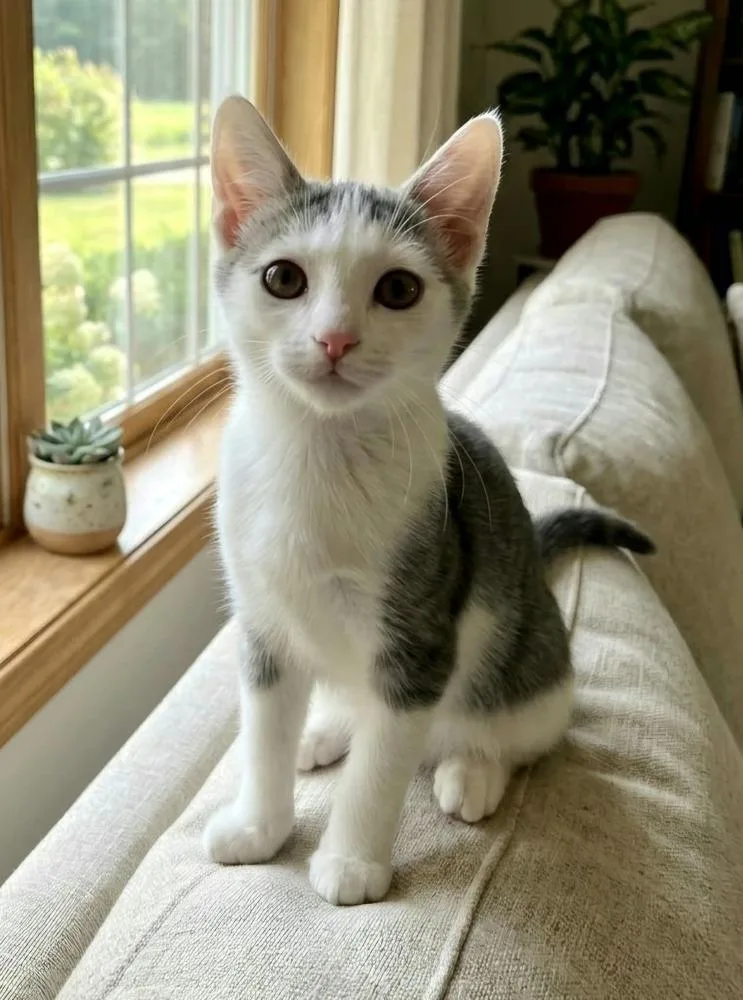 A baby small-sized male Gray & White Domestic Short Hair cat named Tim for adoption in Plymouth, MN