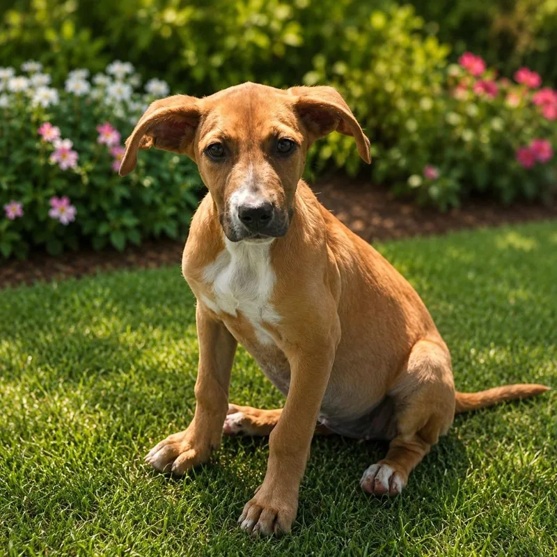 A baby medium-sized male Mountain Cur dog named Peanut for adoption in Pittsfield, IL
